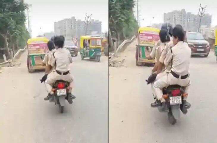 बिहार पुलिस का वीडियो वायरल! एक बाइक पर 4 जवान, इंटरनेट पर लोगों ने पूछा-'इनका भी करो चालान'