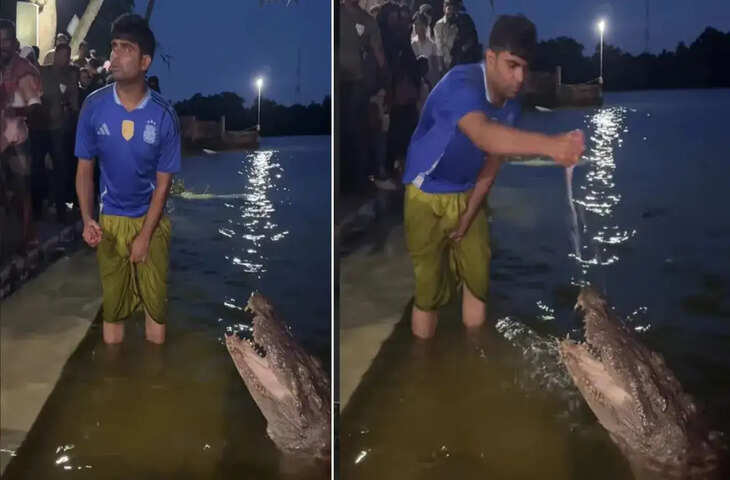 क्या आपने देखा है इतना खतरनाक दोस्ताना! मगरमच्छ को हाथ से खाना खिलाते दिखा शख्स, देखे वीडियो&nbsp;