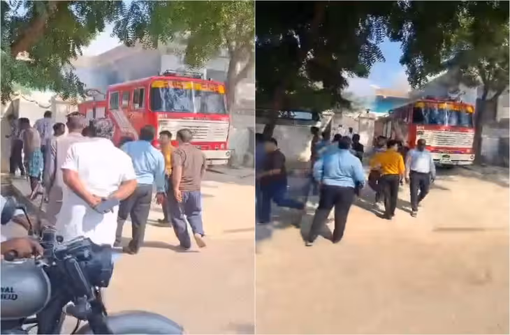 फैक्टरी में विस्फोट के बाद मचा हड़कंप, धुएं के कारण बंद हुआ रास्ता; जेसीबी से दीवार तोड़कर मजदूरों को निकाला