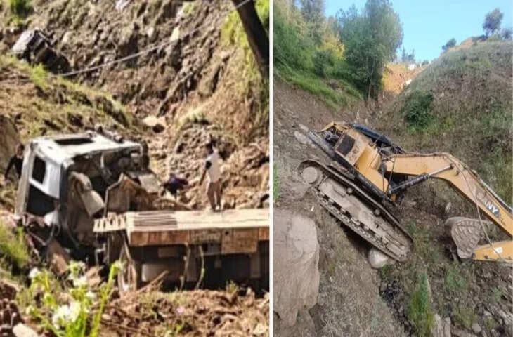 मंडी में दर्दनाक सड़क हादसा: खाई में गिरा पोकलेन मशीन ले जा रहा ट्राला, चालक की मौत