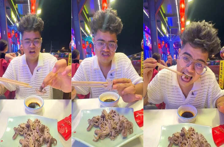 चाइना जाकर कच्चा ऑक्टोपस खा गया इंडियन बंदा, VIDEO देख लोगों को आने लगी उल्टी