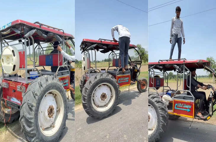 ई-रिक्शा में फिट कर दिया ट्रैक्टर का पहिया, कभी देखा है ऐसा जुगाड़?