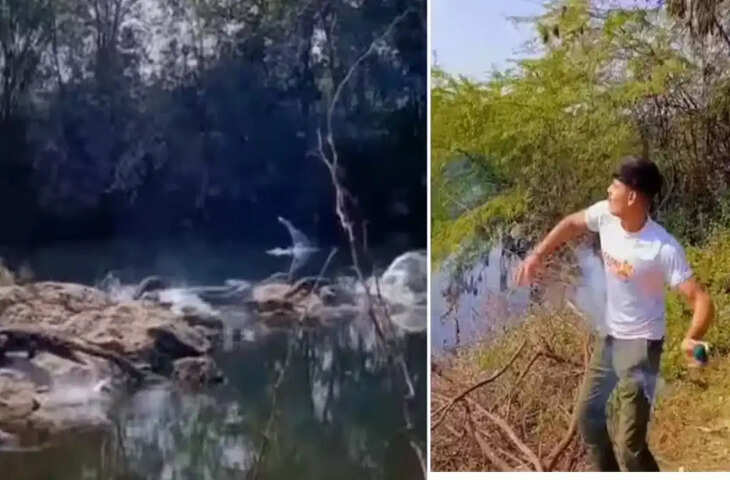 लड़के का खतरनाक स्टंट मगरमच्छों पर फेंका जलता सुतली बम! दरिंदों में मच गई अफरा-तफरी, वीडियो वायरल&nbsp;