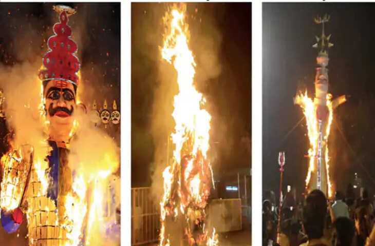 अहंकार जला, आसमान जगमगाया... शहर में 25 से अधिक स्थानों पर 40 से 105 फीट के रावण के पुतलों का दहन
