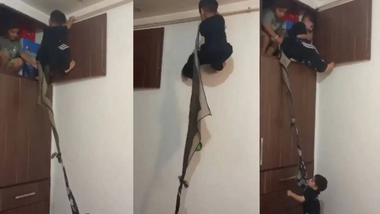 Viral Video: मम्मी ने पूछा 'अलमारी पर कैसे चढ़े?', बच्चों ने लाइव डेमो देकर कर ख़ईआ ऐसा कारनामा कि इंटरनेट पर छा गया वीडियो