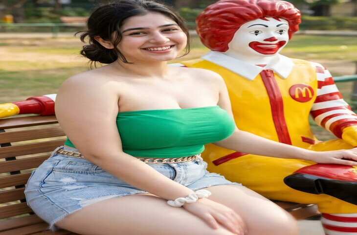 McDonald's के बाहर Ronald McDonald के पुतले के साथ लड़की का बोल्ड पोज, VIDEO वायरल