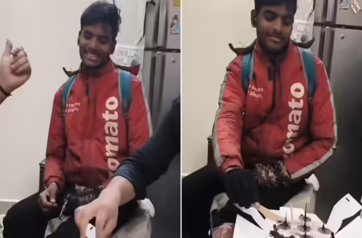 बर्थडे वाले दिन काम कर रहा जोमैटो डिलीवरी बॉय, परिवार ने सरप्राइज कर किया सेलिब्रेशन, वायरल हुआ प्यारा वीडियो