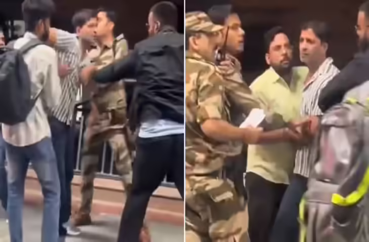 दिल्ली मेट्रो में भिड़े यात्रियों को छुड़वाने पहुंचे CRPF, 4-4 लोगों ने पकड़ा फिर भी काबू में नहीं आया आदमी