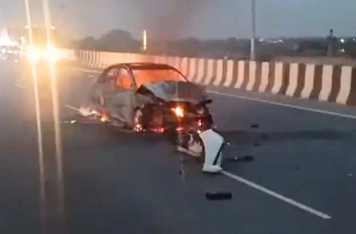 चलती कार बनी आग का गोला, नेशनल हाईवे-48 पर मचा हड़कंप, बड़ा हादसा टला