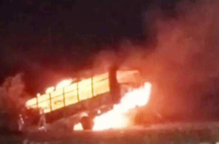उज्जैन में तेज रफ्तार बस ने दो गायों को रौंदा, मौके पर मौत; ग्रामीणों का फूटा गुस्सा, बस में तोड़फोड़ के बाद सड़क जाम