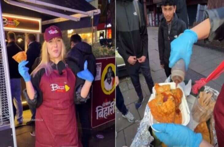 देसी लिबास में लंदन की सड़कों पर समोसे बेचती दिखी विदेशी लड़की, Viral Video देखकर आप भी रह जाएंगे भौचक्के&nbsp;