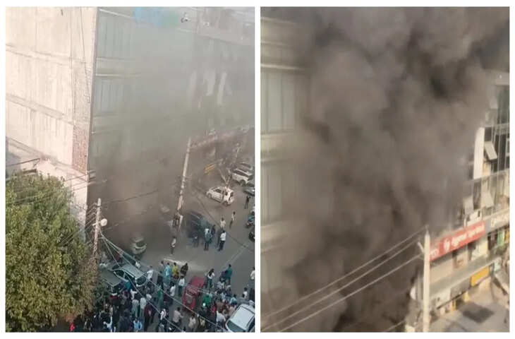 दिल्ली के कीर्तिनगर की एक बिल्डिंग में लगी भीषण आग, धू-धूकर जली गाड़ियां, जान बचाकर भागे लोग