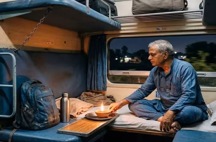 चलती ट्रेन में बर्थ पर दीपक जलाकर पूजा करना पड़ा भारी, 55 वर्षीय यात्री पर हुई कार्रवाई  नई दिल्ली। चलती ट्रेन में अपनी बर्थ पर पूजा करने के दौरान
