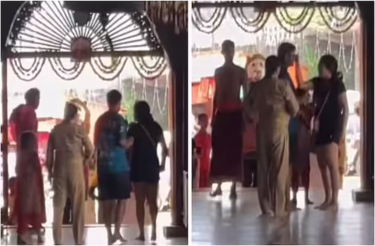 हरिद्वार में दक्षिण काली मंदिर में शॉर्ट्स पहनकर पहुंची महिला, रोका तो कर दी पुजारी जी पर चढाई, देखें वायरल वीडियो