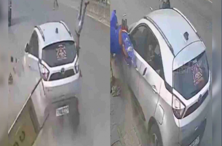 सड़क किनारे चल रही थी महिला और युवक, तभी आई तेज रफ्तार कार, कैमरे में कैद हुआ खौफनाक एक्सीडेंट