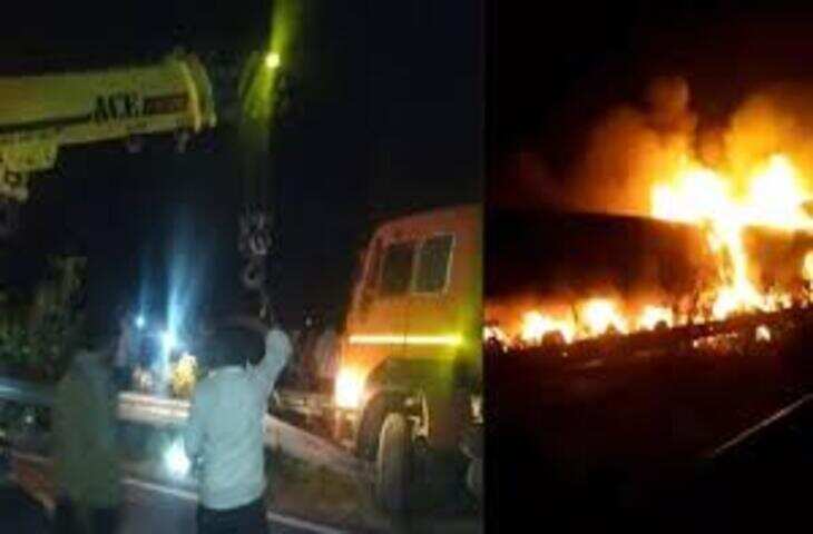 जोधपुर में भारतमाला एक्सप्रेस-वे पर भीषण हादसा, फुटेज में देखें मूंगफली से भरे ट्रक में लगी आग, चालक की जिंदा जलकर मौत