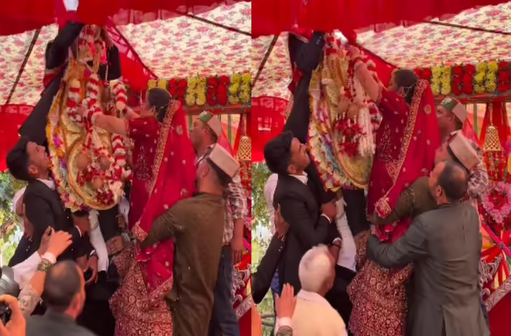 जयमाला के समय दोस्तों ने दूल्हे को इतना ऊंचा उछाला कि टेंट से ही बाहर निकल गया, वीडियो देख नहीं रुकेगी हंसी&nbsp;