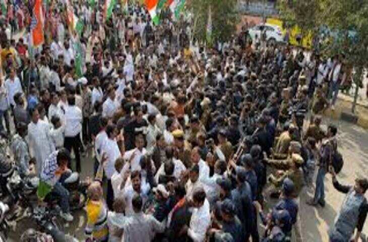 जयपुर में विधानसभा घेराव के दौरान कांग्रेस कार्यकर्ताओं की पुलिस से झड़प, वाटर कैनन से रोका