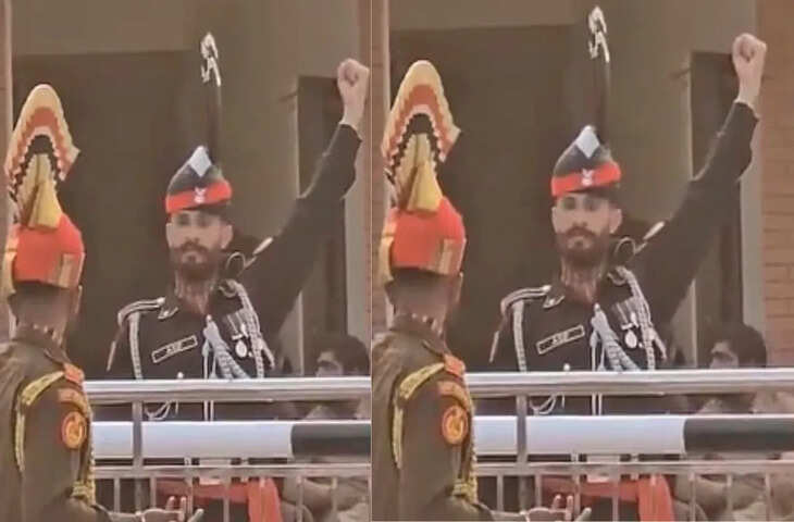वाघा-अटारी बॉर्डर पर बीटिंग रिट्रीट के दौरान मजेदार पल, वीडियो हुआ वायरल