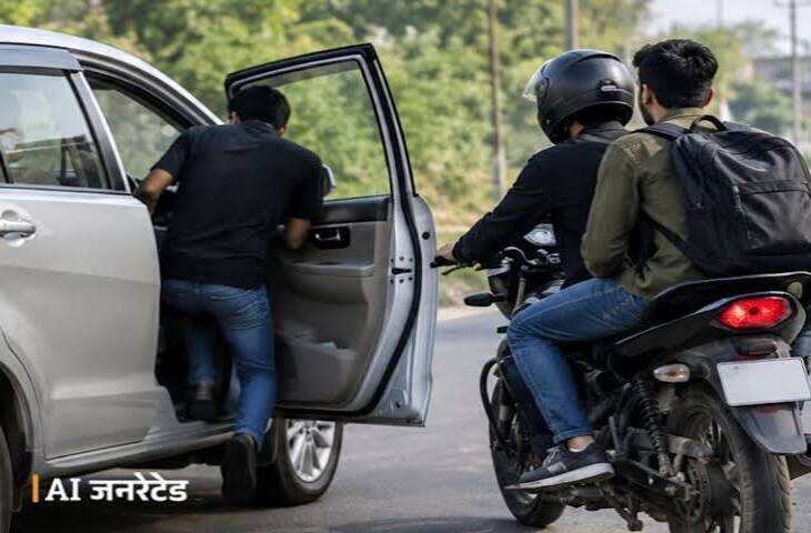 जयपुर में इनोवा टैक्सी लूट, पीछे कुछ लगा होने का झांसा देकर ड्राइवर को उतारा; वीडियो में देंखे कार लेकर फरार हुए बदमाश