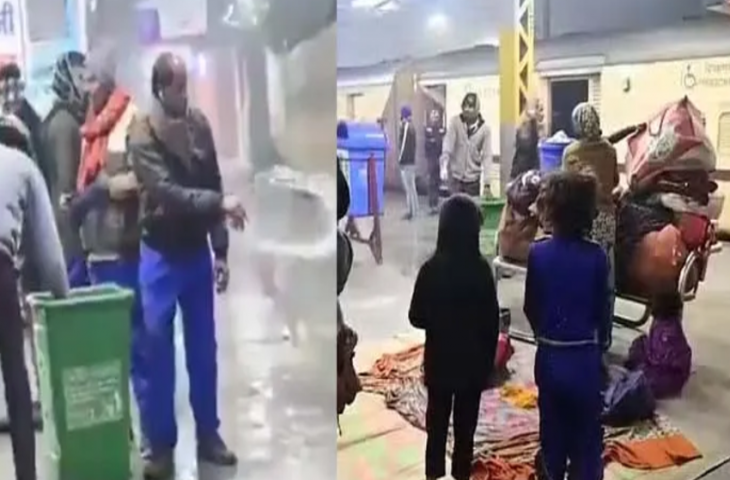 कड़ाके की ठंड में स्टेशन पर सो रहे गरीबों को पानी फेंक कर भगाया, वायरल हुआ वीडियो