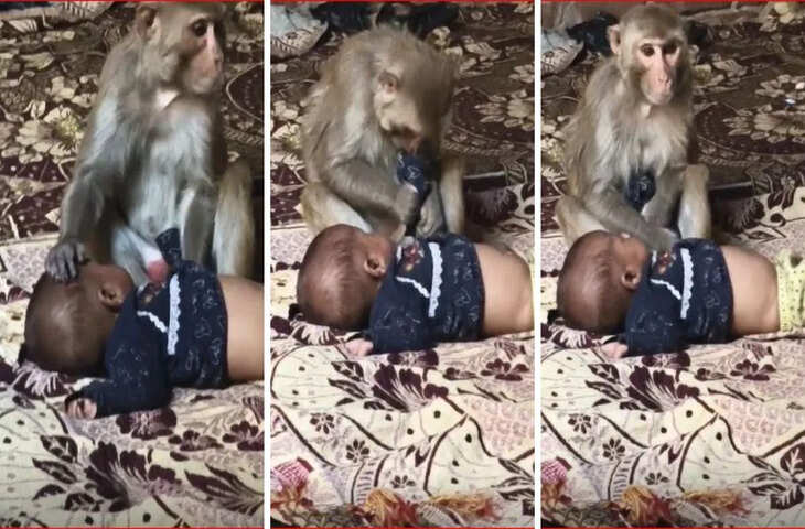 मुजफ्फरनगर में हैरान करने वाली घटना: बंदरिया ने 3 माह की बच्ची को डेढ़ घंटे तक &lsquo;सुरक्षित&rsquo; रखा, लोग रह गए दंग