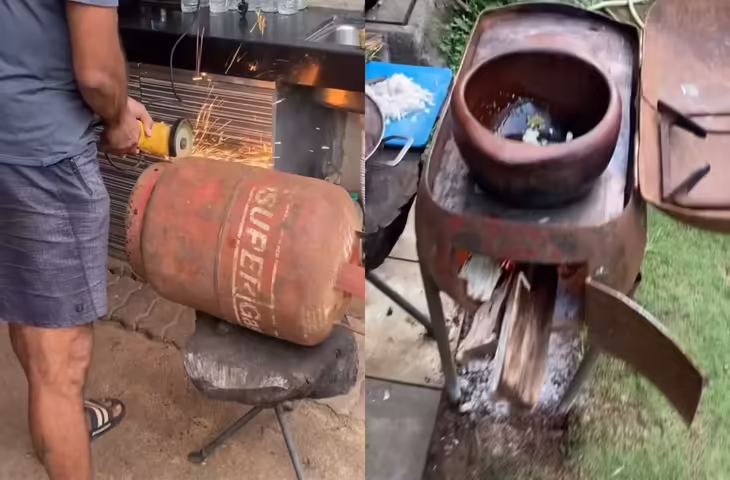 सिलेंडर काटकर बनाया देसी चूल्हा, LPG संकट के बीच बंदे की इनोवेशन ने मचाई धूम, वीडियो वायरल