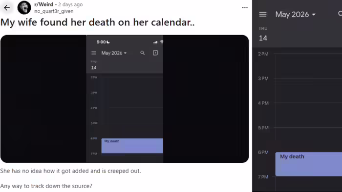 महिला के Google कैलेंडर में दिखी मौत की तारीख, पति ने Reddit पर शेयर किया स्क्रीनशॉट, लोग हैरान