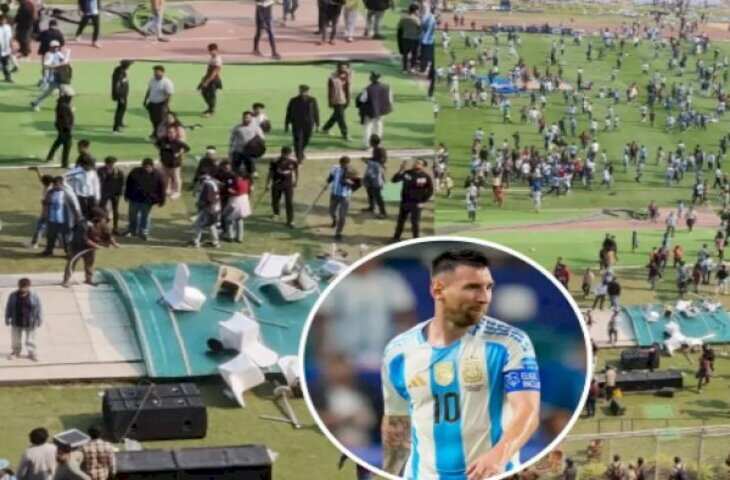मेसी के जल्दी जाने से फैंस नाराज, कुर्सी-बोतलें फेंकीं:कोलकाता में एक झलक पाने ₹12 हजार तक दिए थे