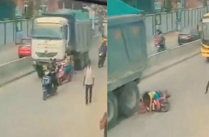 स्कूटी फिसली और ट्रक ने नीचे कुचला गया 6 साल का मासूम, वायरल वीडियो देख काँप जाएगी रूह&nbsp;