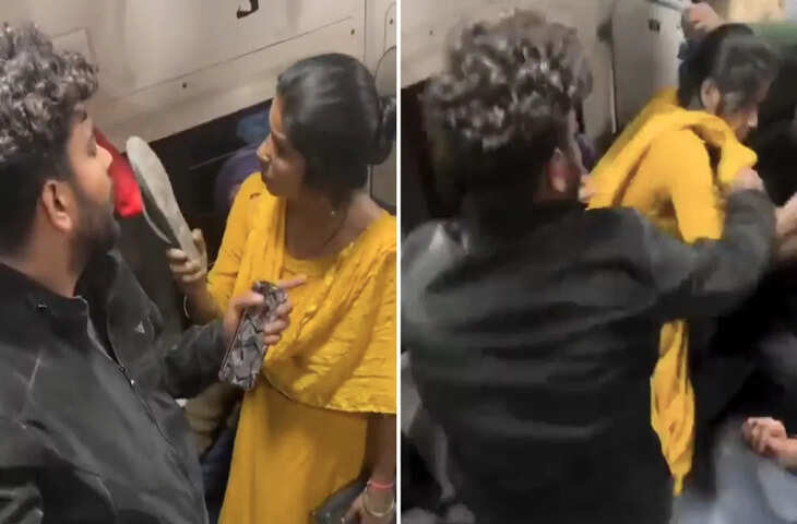ट्रेन में बवाल! चप्पल दिखाकर धमका रही आंटी, पत्नी को गाली मिलने पर युवक ने खो दिया आपा, वीडियो में देखे महाभारत ​​​​​​​