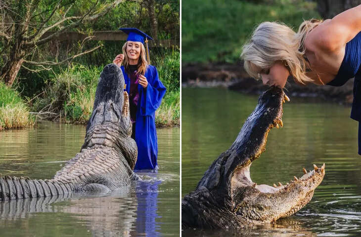 ग्रेजुएशन Photoshoot में लड़की ने 14 फुट मगरमच्छ को किया Kiss, वायरल फोटोज देख हलक में आजाएगा कलेजा&nbsp;