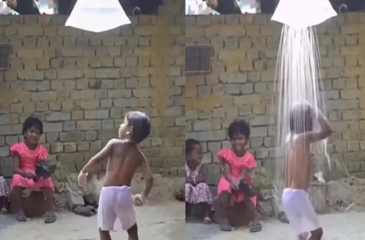 छोटे बच्चे का देसी जुगाड़ वाला शावर, मासूम खुशी ने जीता दिल