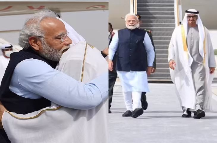 भारतीय प्रधानमंत्री मोदी ने पालम एयरपोर्ट पर UAE राष्ट्रपति शेख मोहम्मद का गर्मजोशी से किया स्वागत, देखे तस्वीरें&nbsp;