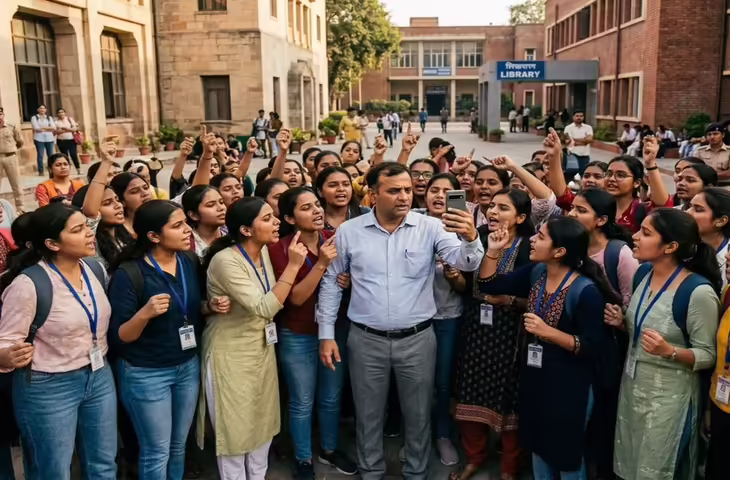 सत्यवती कॉलेज में छात्रा की कथित तस्वीर लेने पर बवाल, छात्राओं का विरोध प्रदर्शन