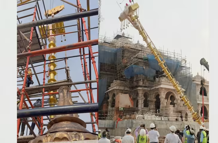 राम मंदिर में ध्वज दंड स्थापित, अब 203 मीटर हो गई है मंदिर की ऊंचाई; 42 फीट ऊंचा है ध्वज दंड