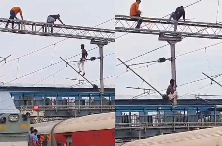 मनमाड रेलवे स्टेशन पर युवक बिजली के खंभे पर चढ़ा, मची अफरा-तफरी