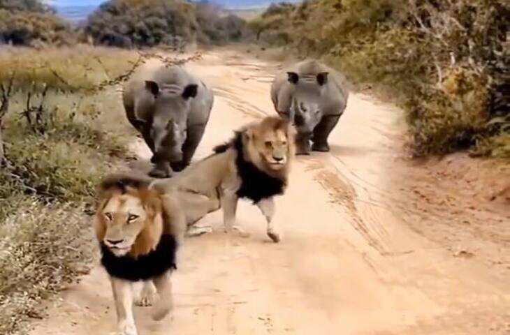 ये वीडियो देखने के बाद तो पूरी शेर जाति हो जायेगी शर्मिंदा!&nbsp;गैंडों ने&nbsp; निकाल दी जंगल के राजा की साड़ी हेकड़ी, देखे वीडियो&nbsp;