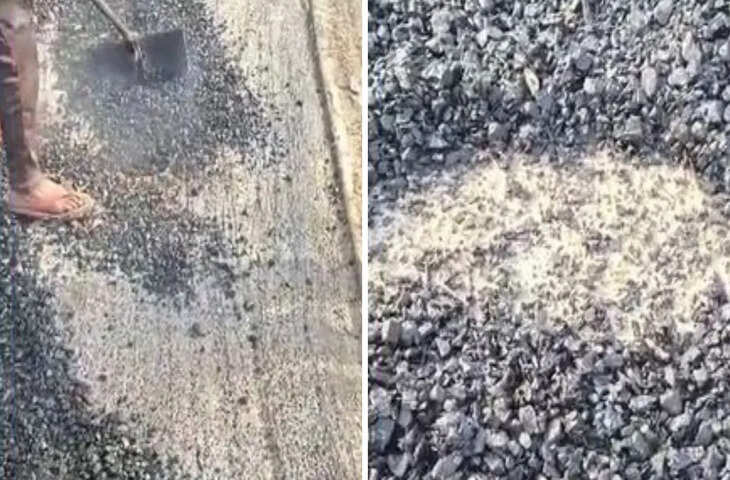 उद्घाटन से पहले ही उखड़ने लगी ग्रेटर नोएडा की ये सड़क&hellip; डामर के नाम पर सिर्फ काली पुताई, PWD पर सवाल