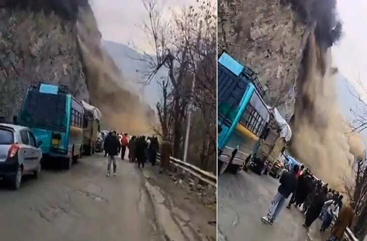 कश्मीर के उरी में गिरा पहाड़, सड़क से गुजर रहे लोगों की निकली चीख, डरा देगा ये वीडियो