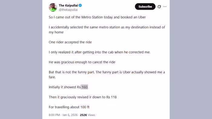 ‘ये क्या है?’, 20 मीटर के लिए गलती से कर दी कैब बुक, उबर ने 118 रुपये किराया बता दिया