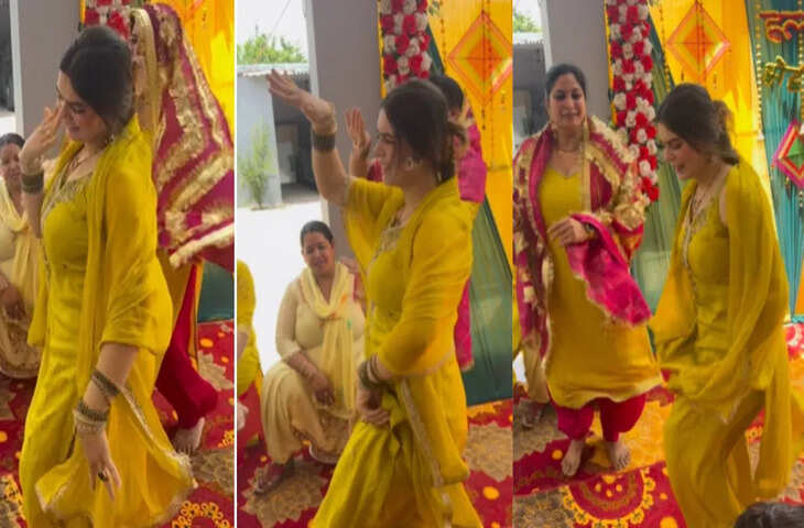 मेहंदी फंक्शन में भाभी जी के हरियाणवी ठुमकों ने उड़ाया गर्दा, वीडियो में अदाएं देख आप भी हार बैठेंगे दिल&nbsp;