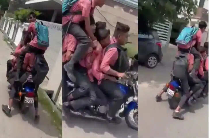 बाइक पर बैठने की जगह नहीं मिली तो कंधे को बना लिया सीट! मेरठ के बच्चों का जुगाड़ देख दंग रह गए लोग