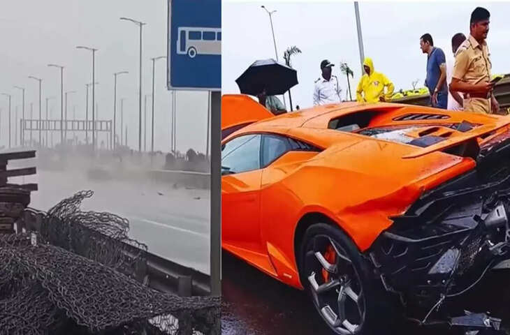 मुंबई में गीली सड़क पर तेज रफ्तार लैम्बोर्गिनी फिसली, ड्राइवर बाल-बाल बचा