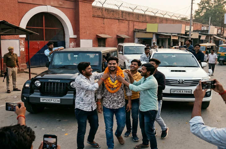 गोरखपुर में जेल से रिहाई पर जश्न का वीडियो वायरल, प्रशासन सख्त, आठ लोग गिरफ्तार