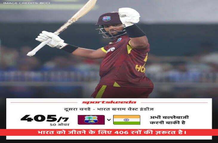 West Indies ने भारत को दिया 406 रन का लक्ष्य, 50 ओवर में बनाए 405/7
