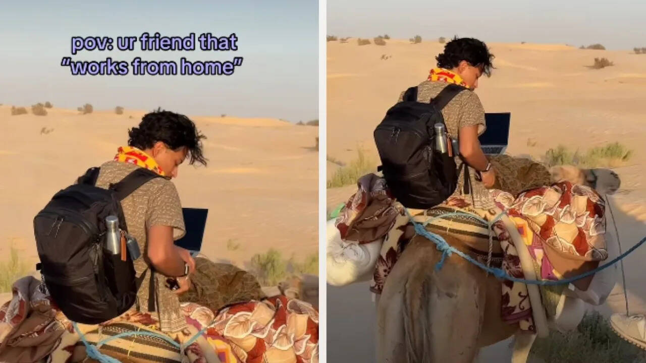 घर छोड़ ऊँट पर बैठकर लैपटॉप पर काम करता दिखा युवक, ‘Work From Camel का वीडियो देख यूजर्स हैरान