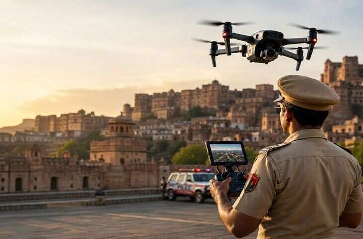 राजस्थान पुलिस का हाईटेक कदम: &lsquo;ड्रोन कवच&rsquo; अभियान शुरू, फुटेज में देंखे अब आसमान से होगी सुरक्षा की निगरानी