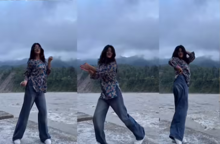 पहाड़ों और नदी के बीच लड़की का धमाकेदार डांस, &lsquo;हाई हील्स ते नच्चे&rsquo; गाने पर मूव्स देख लोग हुए दीवाने