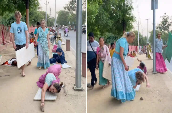 आस्था के आगे गर्मी भी हार गई, वृंदावन में विदेशी भक्तों की दंडवत परिक्रमा ने जीता दिल